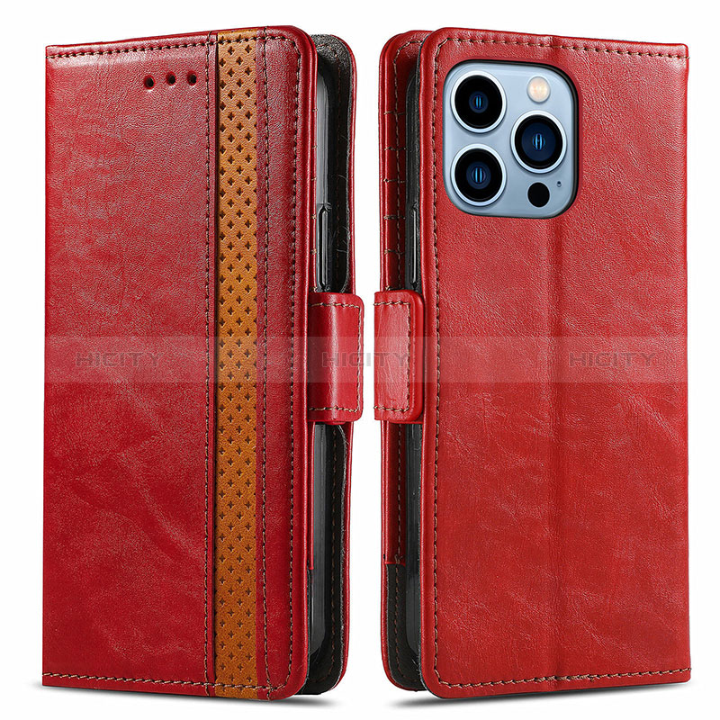 Custodia Portafoglio In Pelle Cover con Supporto F03 per Apple iPhone 14 Pro Rosso