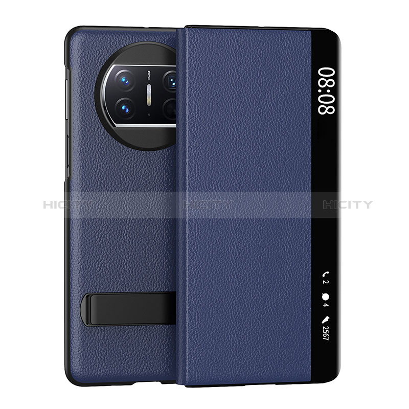 Custodia Portafoglio In Pelle Cover con Supporto GS1 per Huawei Mate X3 Blu