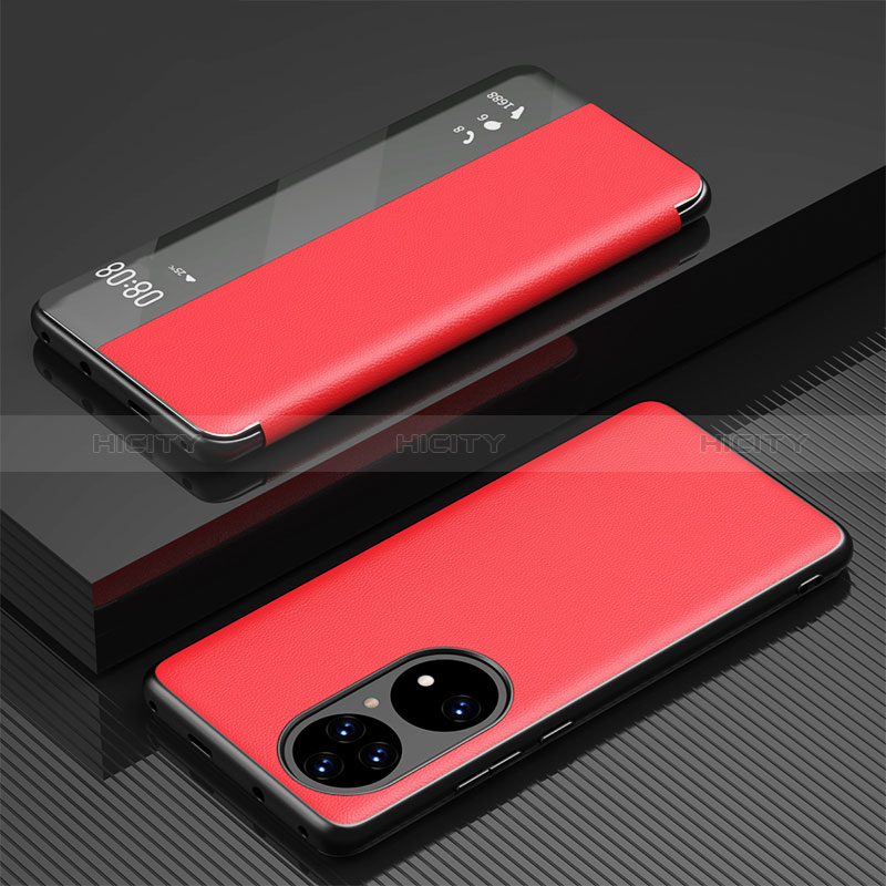 Custodia Portafoglio In Pelle Cover con Supporto GS1 per Huawei P50 Pro Rosso