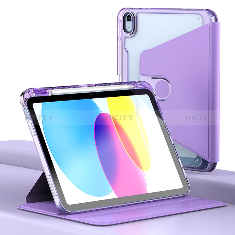 Custodia Portafoglio In Pelle Cover con Supporto H01 per Apple iPad 10.9 (2022) Viola