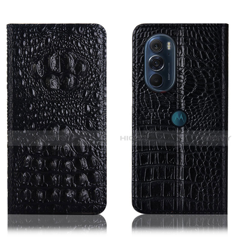 Custodia Portafoglio In Pelle Cover con Supporto H01P per Motorola Moto Edge 30 Pro 5G Nero