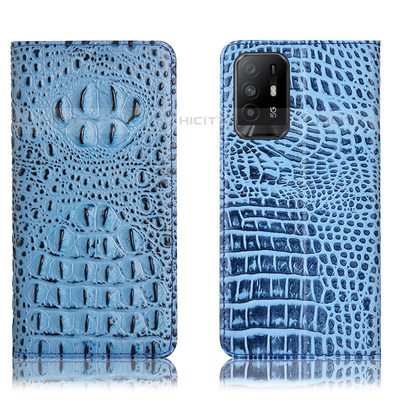 Custodia Portafoglio In Pelle Cover con Supporto H01P per Oppo F19 Pro+ Plus 5G Cielo Blu