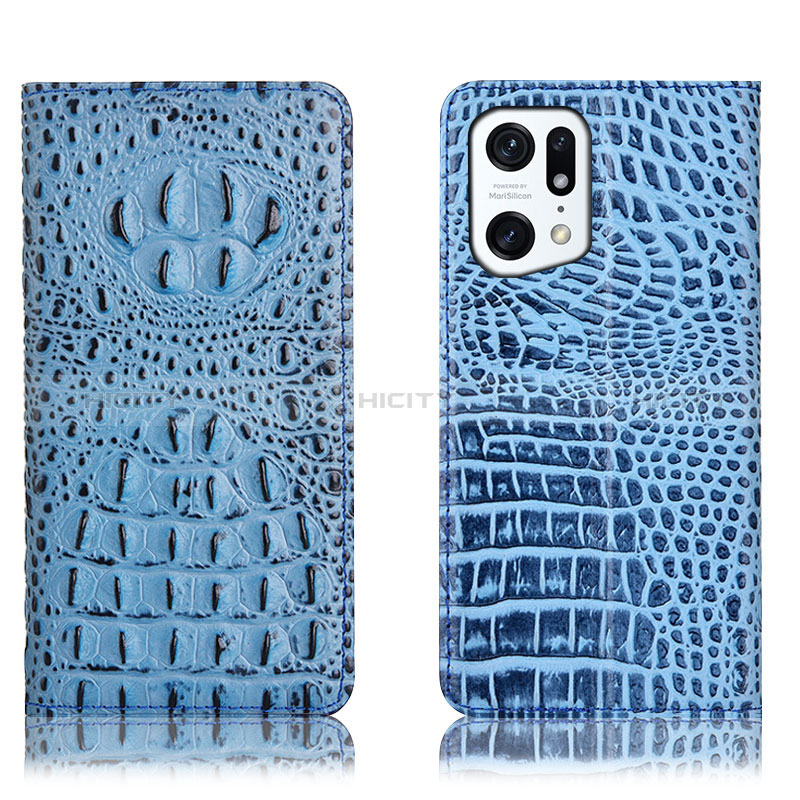 Custodia Portafoglio In Pelle Cover con Supporto H01P per Oppo Find X5 5G Cielo Blu