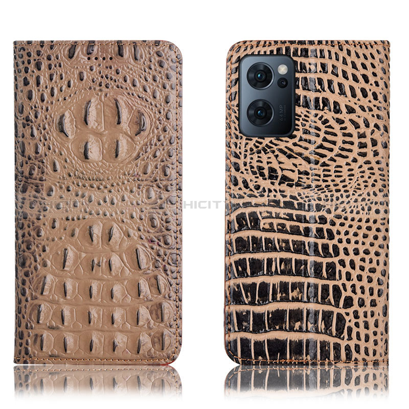 Custodia Portafoglio In Pelle Cover con Supporto H01P per Oppo Find X5 Lite 5G Khaki