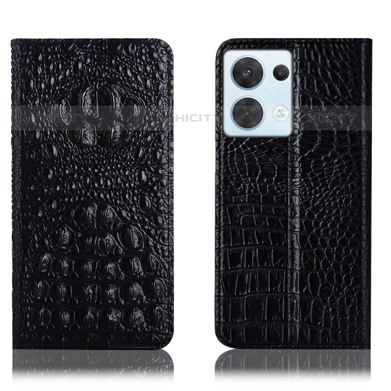 Custodia Portafoglio In Pelle Cover con Supporto H01P per Oppo Reno9 Pro 5G Nero