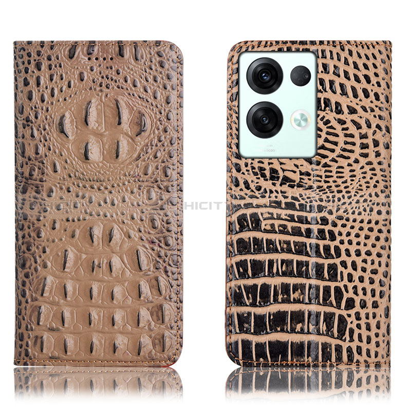 Custodia Portafoglio In Pelle Cover con Supporto H01P per Oppo Reno9 Pro+ Plus 5G Khaki