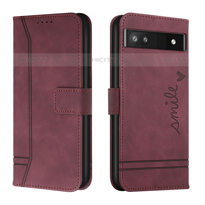 Custodia Portafoglio In Pelle Cover con Supporto H01X per Google Pixel 6a 5G Rosso