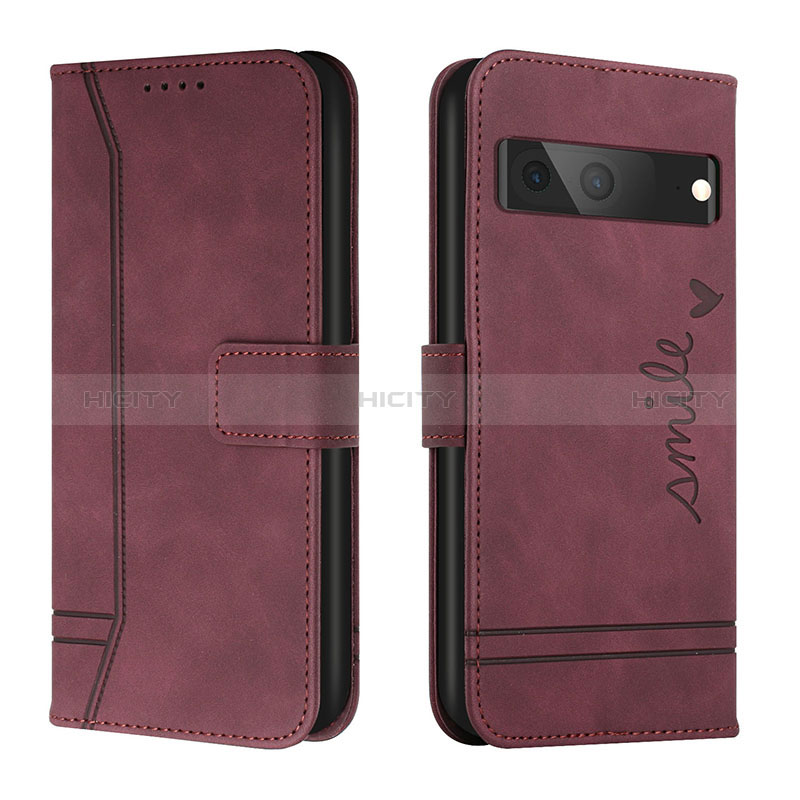 Custodia Portafoglio In Pelle Cover con Supporto H01X per Google Pixel 7 5G Rosso