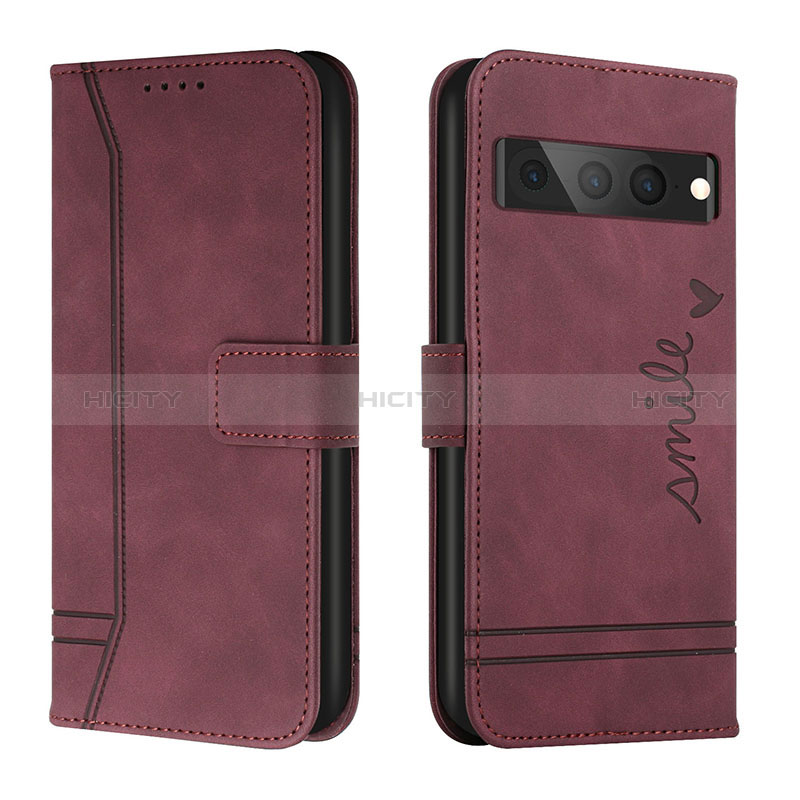 Custodia Portafoglio In Pelle Cover con Supporto H01X per Google Pixel 7 Pro 5G Rosso