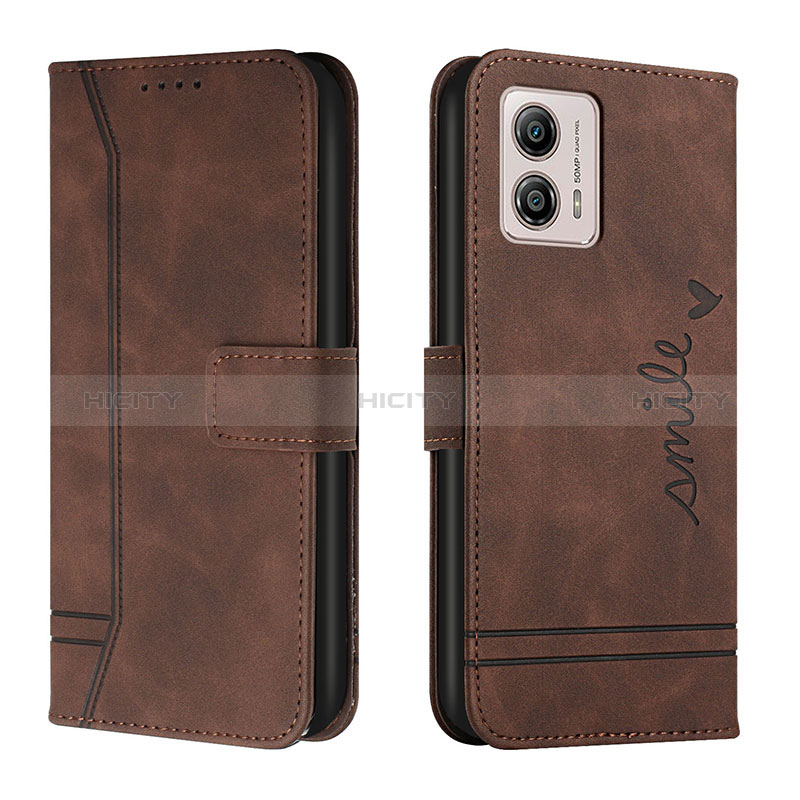 Custodia Portafoglio In Pelle Cover con Supporto H01X per Motorola Moto G53j 5G Marrone