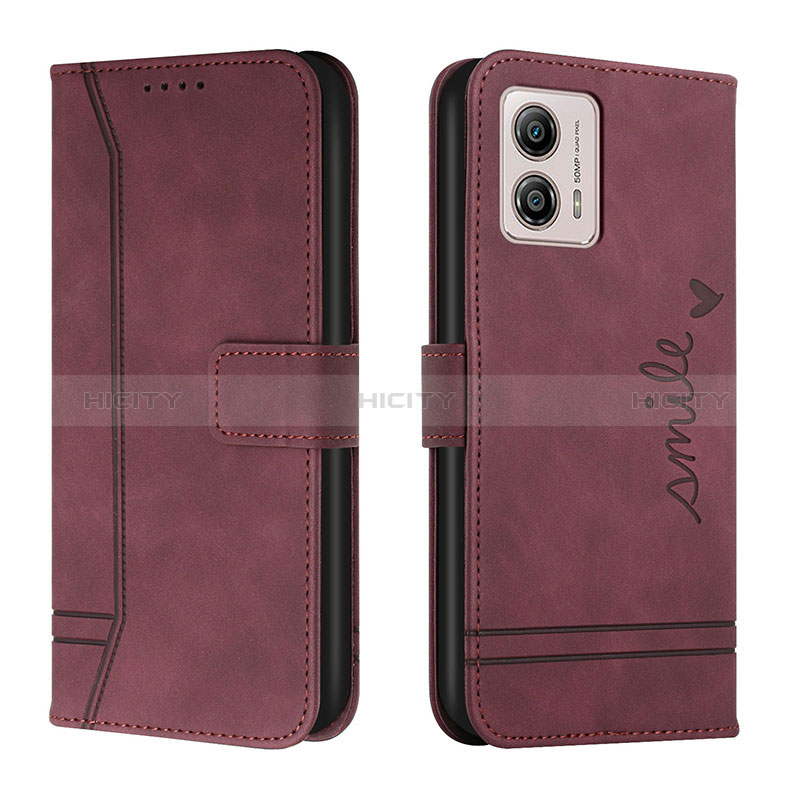 Custodia Portafoglio In Pelle Cover con Supporto H01X per Motorola Moto G53j 5G Rosso