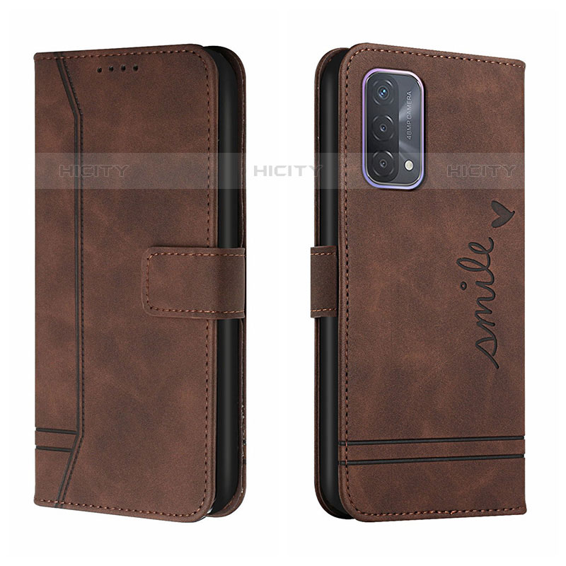 Custodia Portafoglio In Pelle Cover con Supporto H01X per Oppo A74 4G Marrone