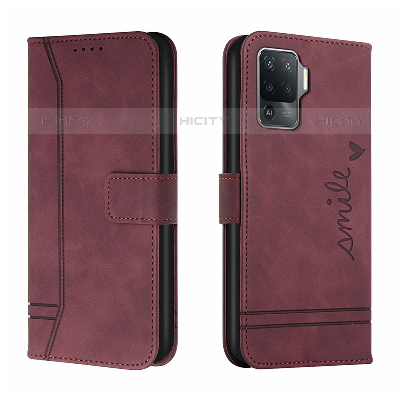 Custodia Portafoglio In Pelle Cover con Supporto H01X per Oppo Reno5 F Rosso