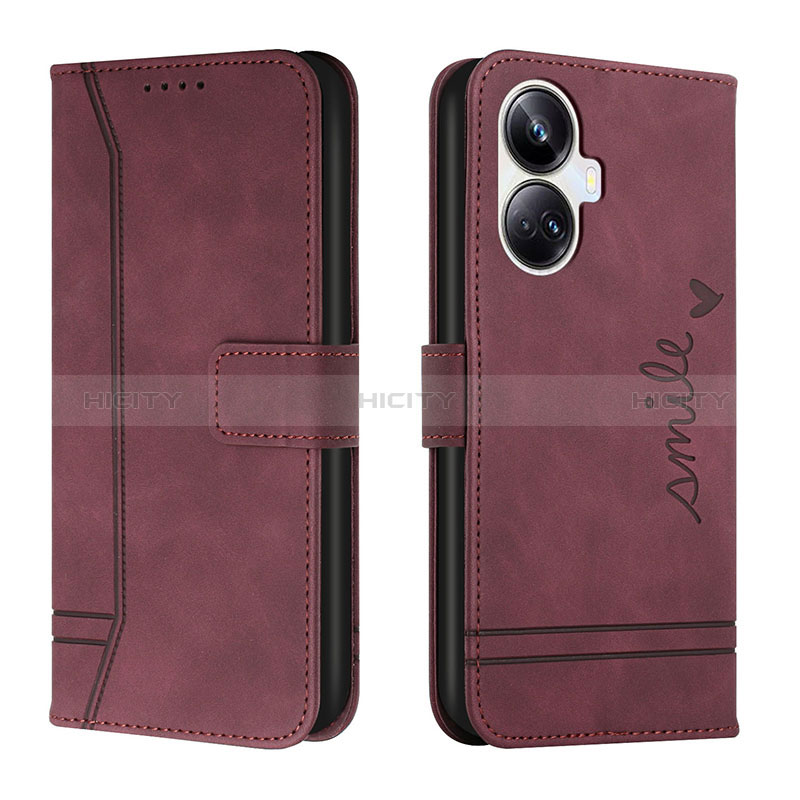 Custodia Portafoglio In Pelle Cover con Supporto H01X per Realme 10 Pro+ Plus 5G Rosso