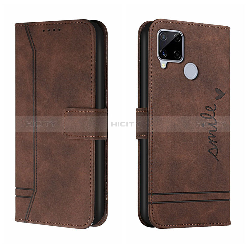 Custodia Portafoglio In Pelle Cover con Supporto H01X per Realme 7i RMX2193 Marrone