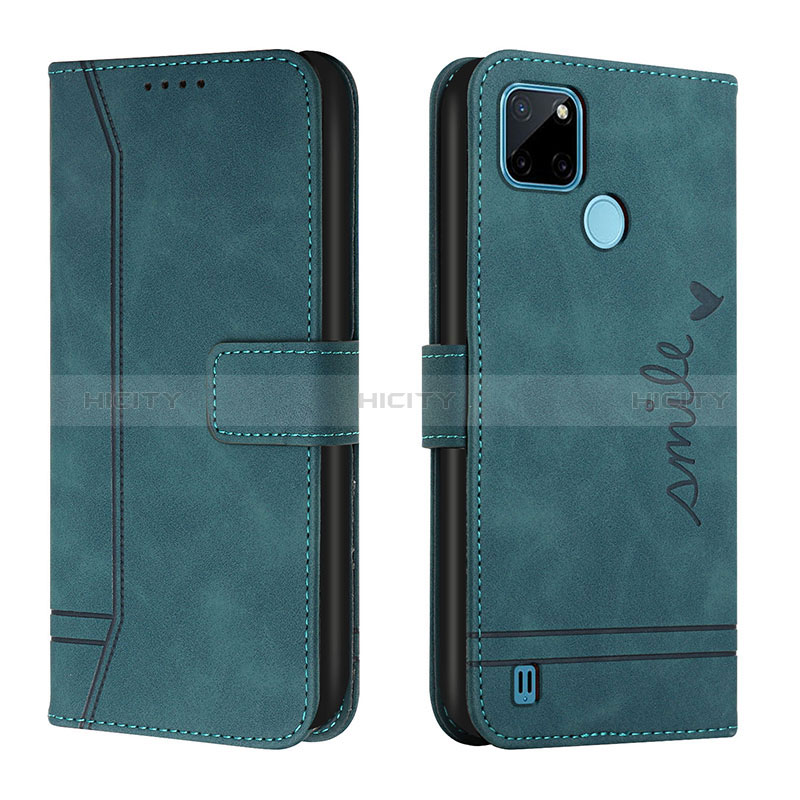 Custodia Portafoglio In Pelle Cover con Supporto H01X per Realme C25Y Verde