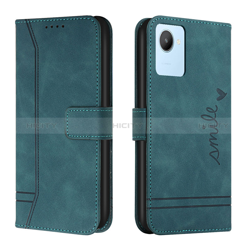 Custodia Portafoglio In Pelle Cover con Supporto H01X per Realme C30s Verde