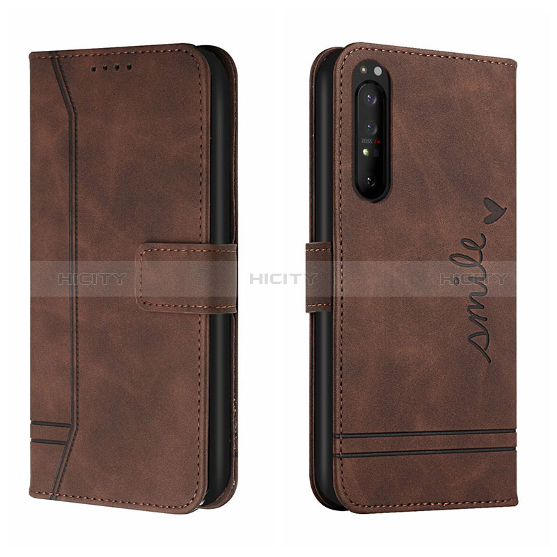 Custodia Portafoglio In Pelle Cover con Supporto H01X per Sony Xperia 1 III Marrone