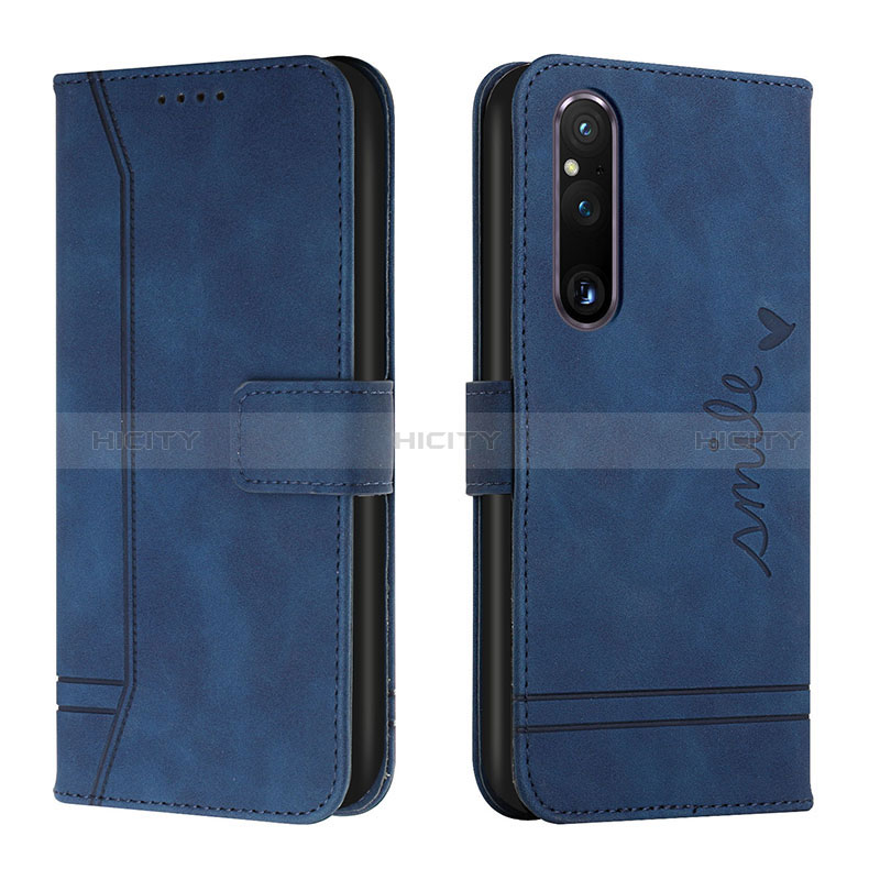 Custodia Portafoglio In Pelle Cover con Supporto H01X per Sony Xperia 1 V Blu