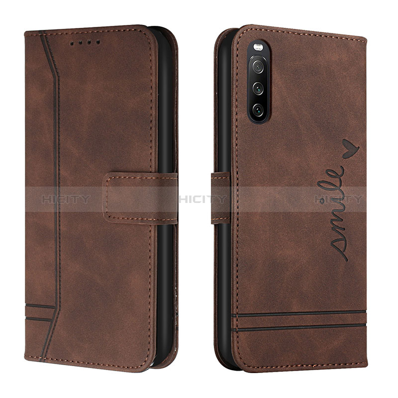 Custodia Portafoglio In Pelle Cover con Supporto H01X per Sony Xperia 10 IV Marrone