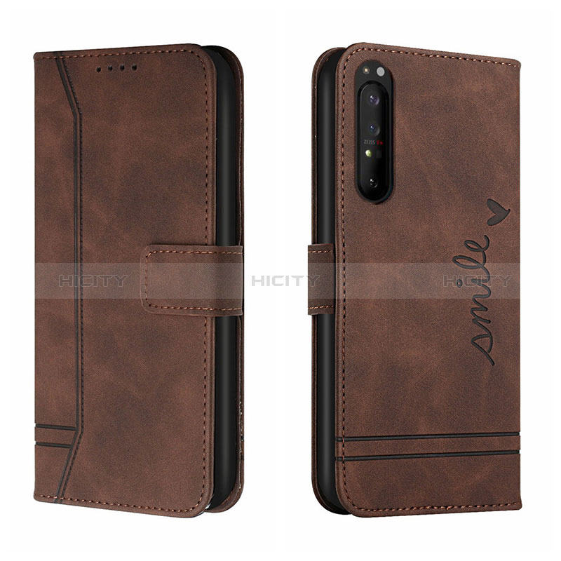 Custodia Portafoglio In Pelle Cover con Supporto H01X per Sony Xperia 5 III Marrone