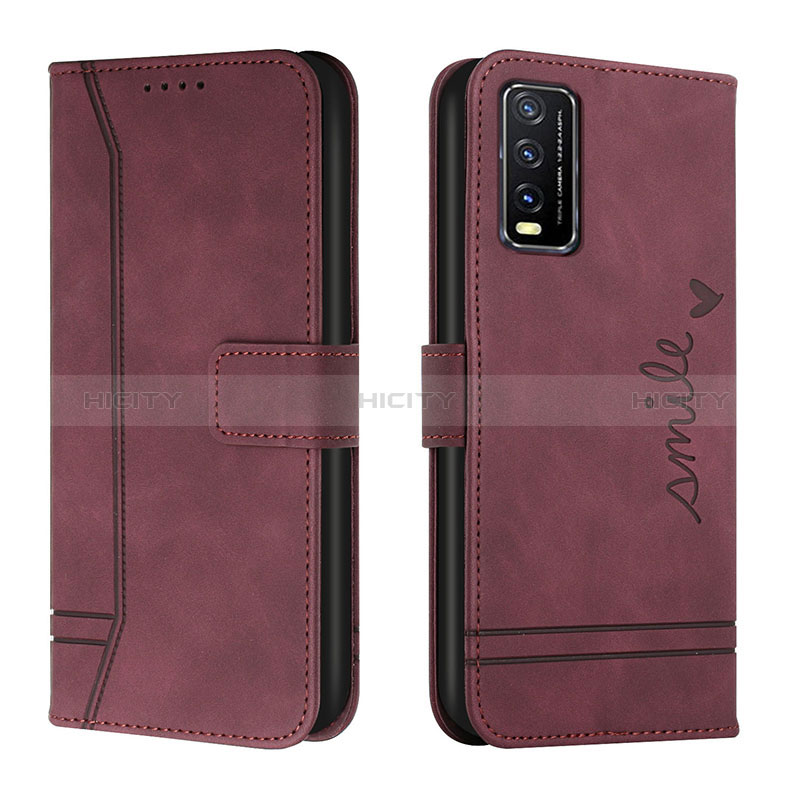 Custodia Portafoglio In Pelle Cover con Supporto H01X per Vivo Y11s Rosso