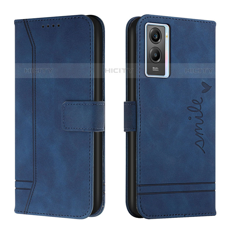 Custodia Portafoglio In Pelle Cover con Supporto H01X per Vivo Y55s (2021) Blu