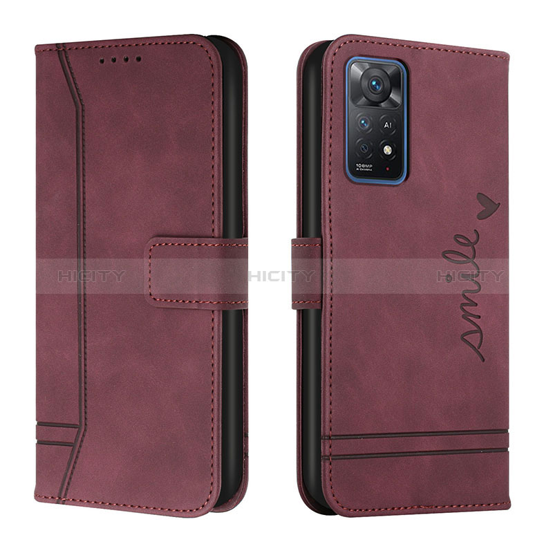 Custodia Portafoglio In Pelle Cover con Supporto H01X per Xiaomi Redmi Note 11 Pro 4G Rosso