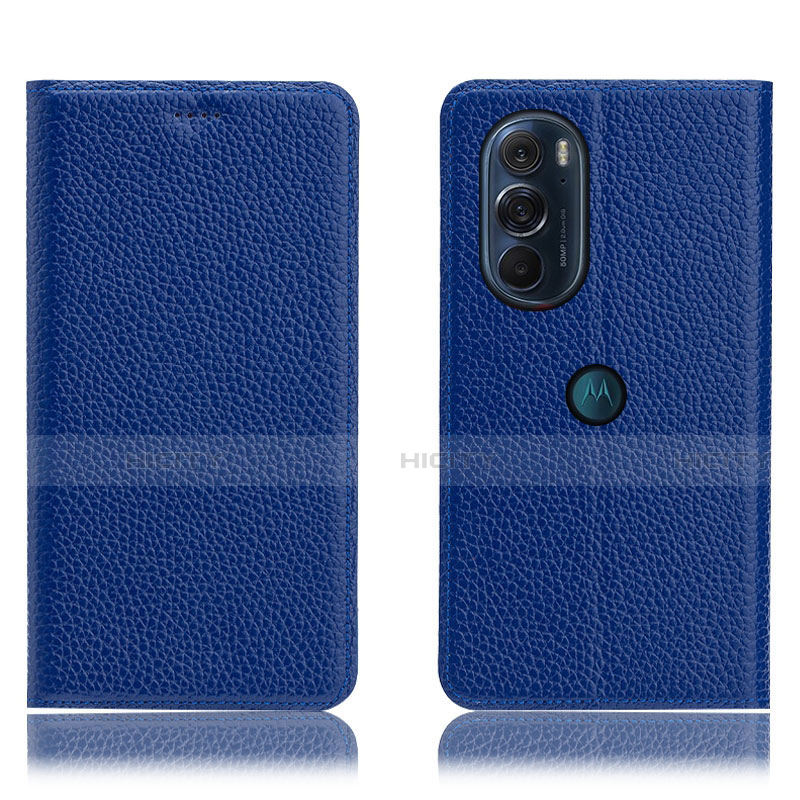 Custodia Portafoglio In Pelle Cover con Supporto H02P per Motorola Moto Edge 30 Pro 5G Blu