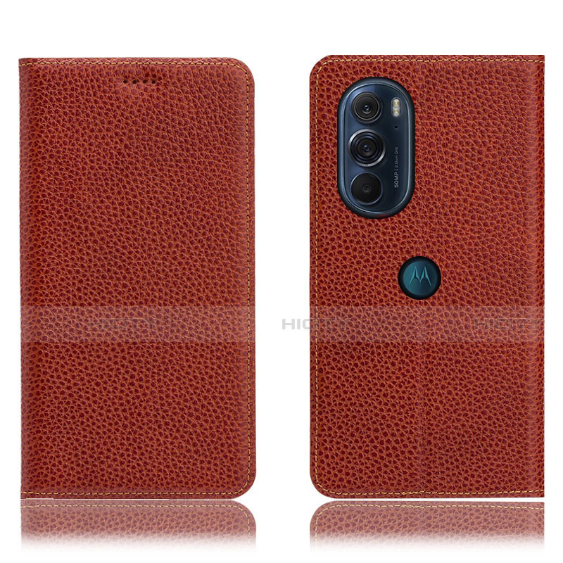 Custodia Portafoglio In Pelle Cover con Supporto H02P per Motorola Moto Edge 30 Pro 5G Marrone