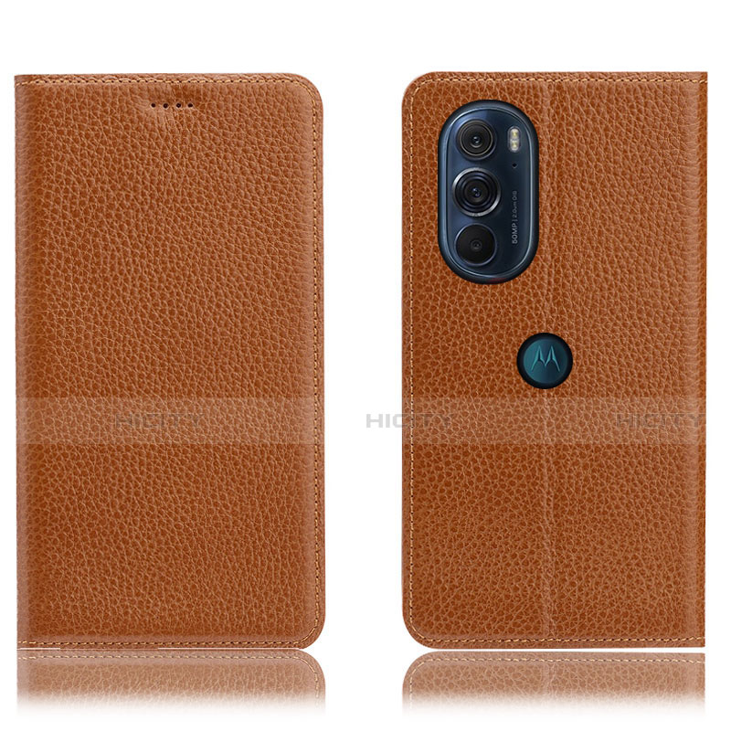 Custodia Portafoglio In Pelle Cover con Supporto H02P per Motorola Moto Edge 30 Pro 5G Marrone Chiaro