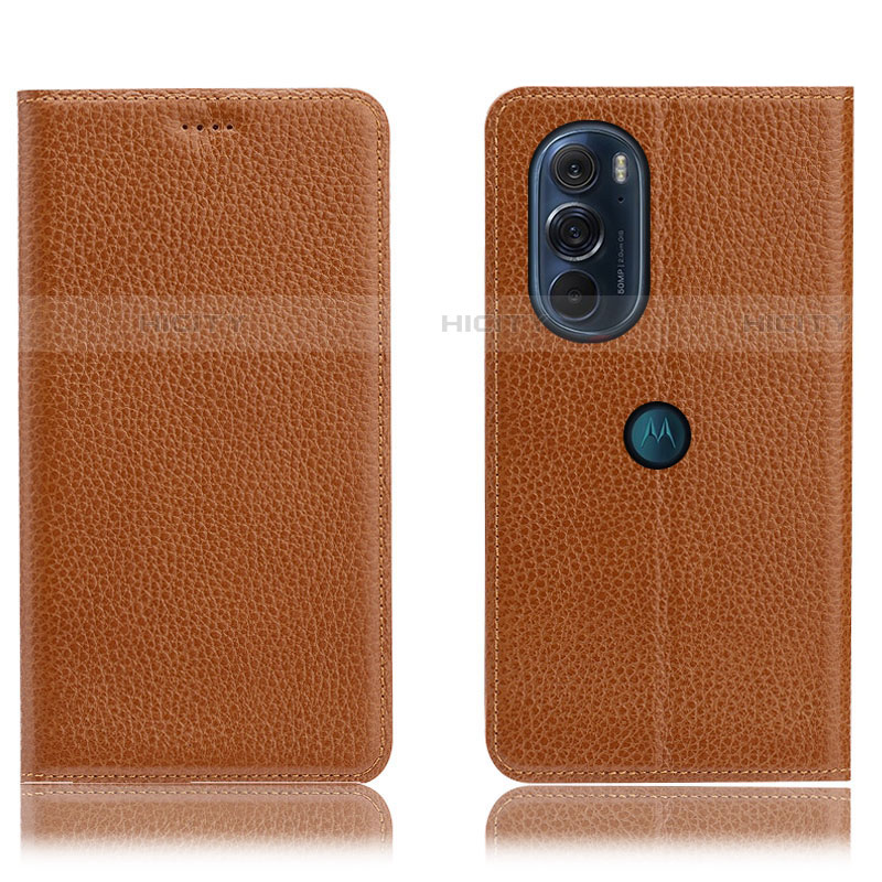 Custodia Portafoglio In Pelle Cover con Supporto H02P per Motorola Moto Edge X30 5G Marrone Chiaro