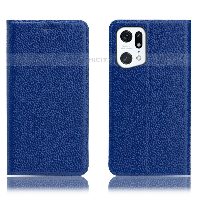 Custodia Portafoglio In Pelle Cover con Supporto H02P per Oppo Find X5 Pro 5G Blu