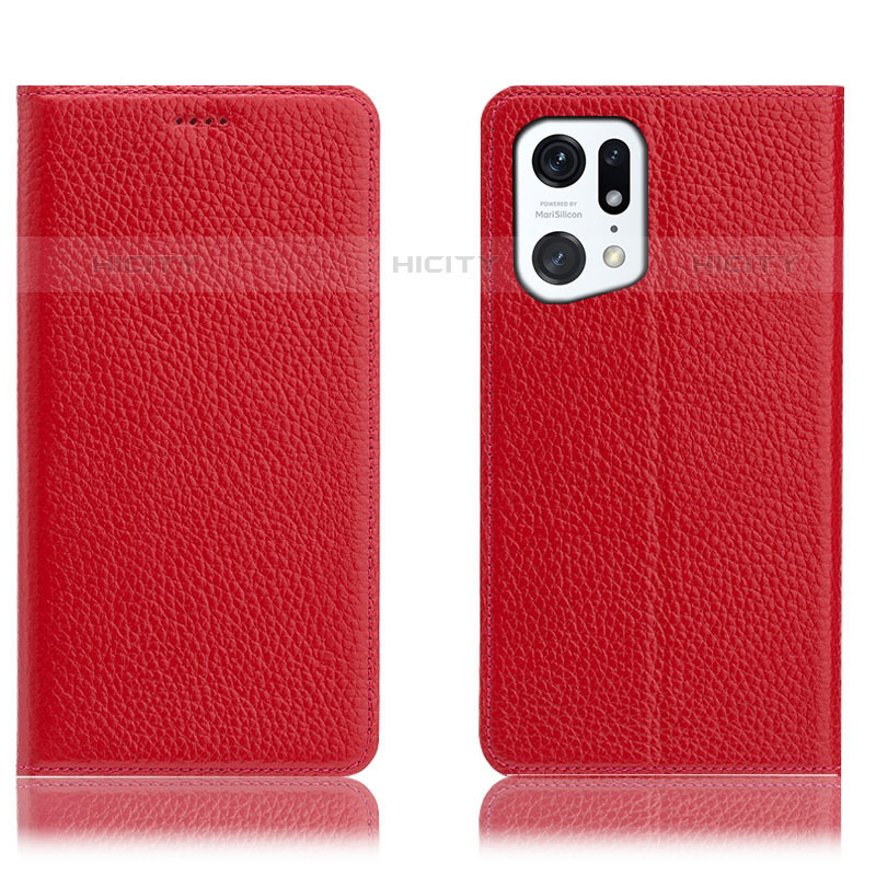 Custodia Portafoglio In Pelle Cover con Supporto H02P per Oppo Find X5 Pro 5G Rosso