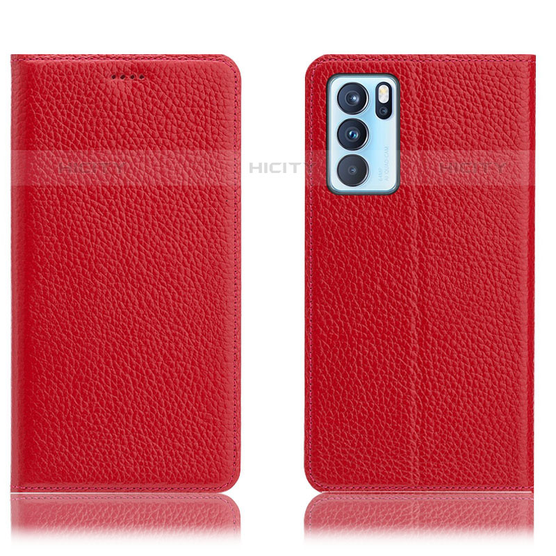 Custodia Portafoglio In Pelle Cover con Supporto H02P per Oppo Reno6 Pro 5G India Rosso