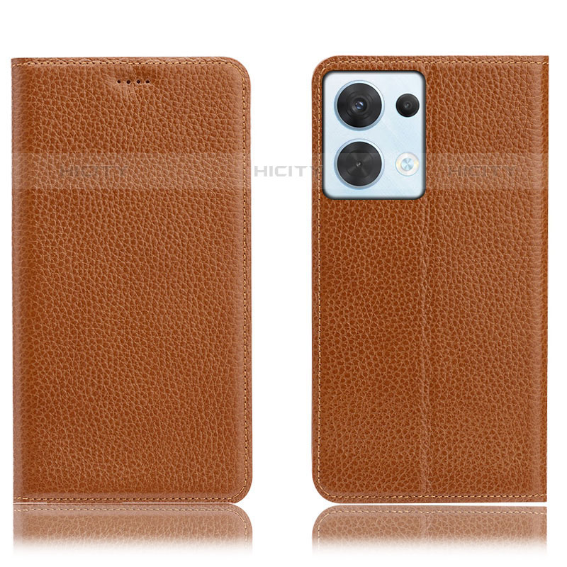 Custodia Portafoglio In Pelle Cover con Supporto H02P per Oppo Reno9 Pro 5G Marrone Chiaro