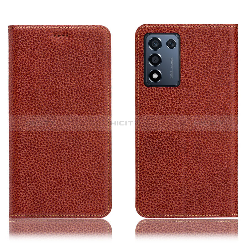 Custodia Portafoglio In Pelle Cover con Supporto H02P per Realme Q3s 5G Marrone