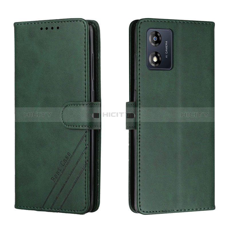 Custodia Portafoglio In Pelle Cover con Supporto H02X per Motorola Moto E13 Verde