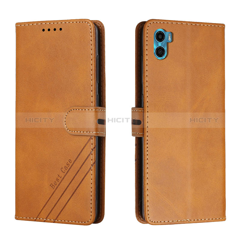 Custodia Portafoglio In Pelle Cover con Supporto H02X per Motorola Moto E22S Marrone Chiaro