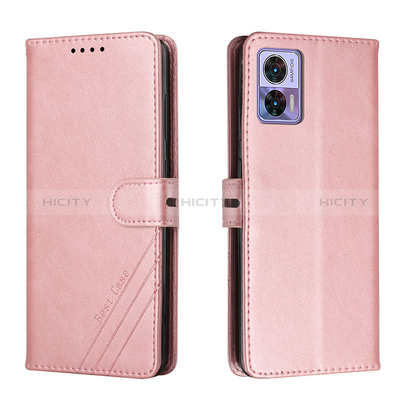 Custodia Portafoglio In Pelle Cover con Supporto H02X per Motorola Moto Edge 30 Neo 5G Oro Rosa