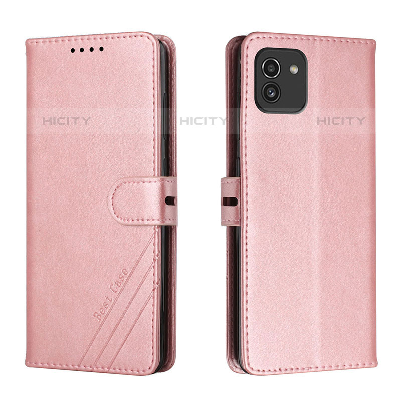 Custodia Portafoglio In Pelle Cover con Supporto H02X per Samsung Galaxy A03 Oro Rosa