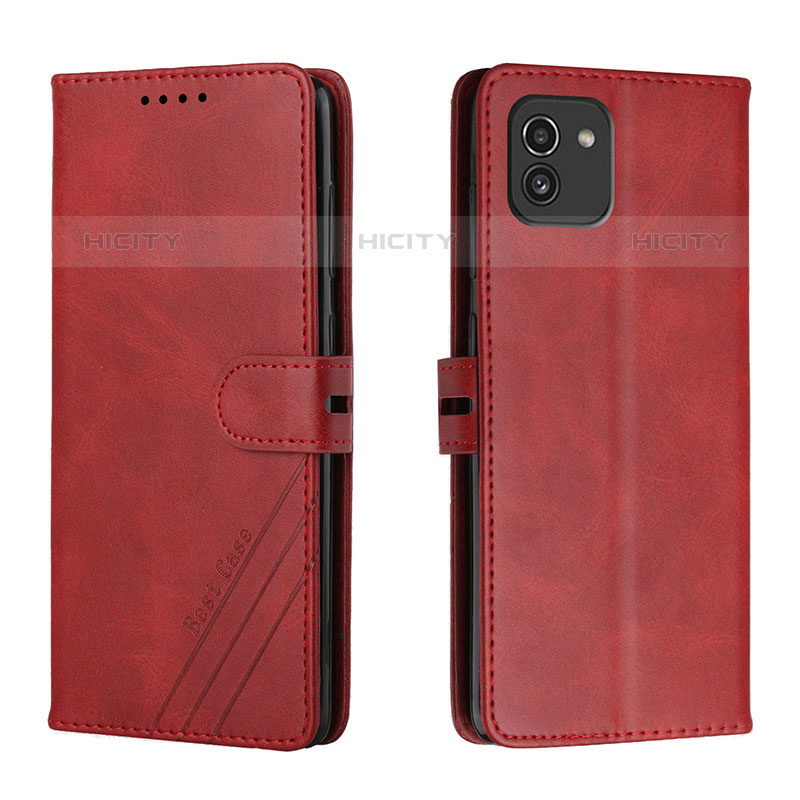 Custodia Portafoglio In Pelle Cover con Supporto H02X per Samsung Galaxy A03 Rosso