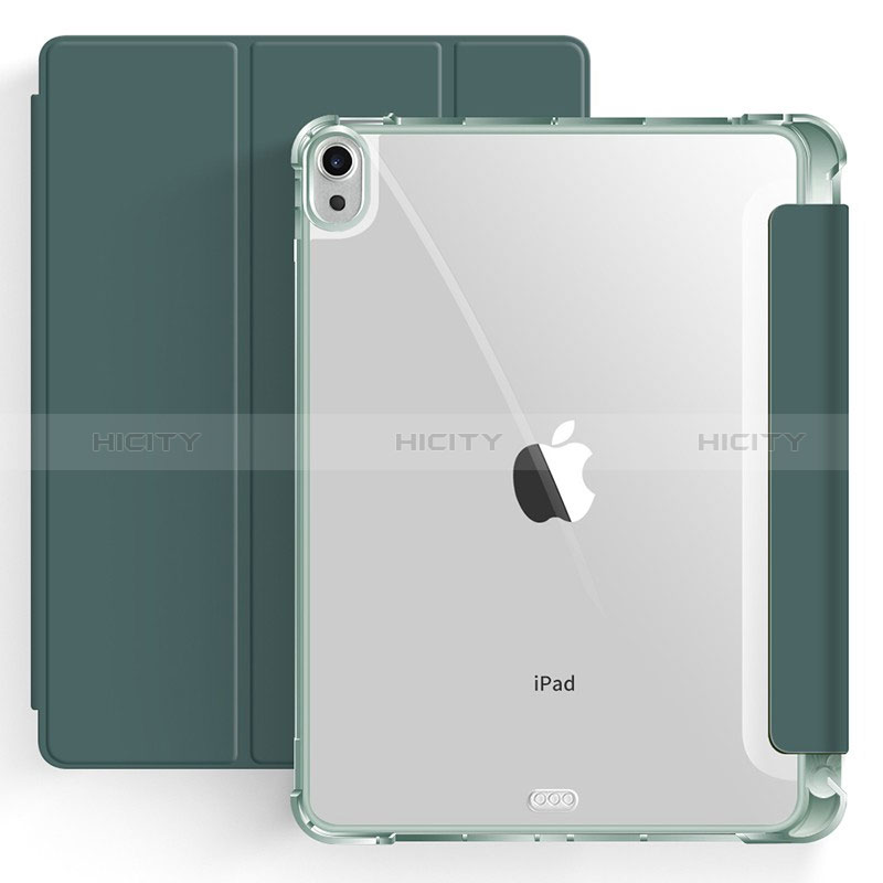 Custodia Portafoglio In Pelle Cover con Supporto H03 per Apple iPad Air 5 10.9 (2022) Verde Notte