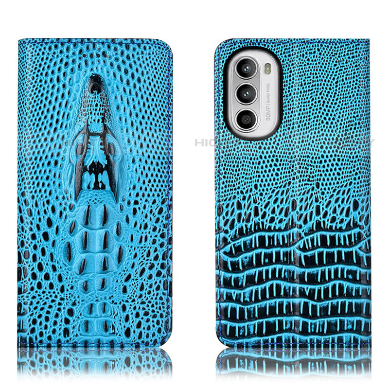 Custodia Portafoglio In Pelle Cover con Supporto H03P per Motorola Moto Edge (2022) 5G Cielo Blu