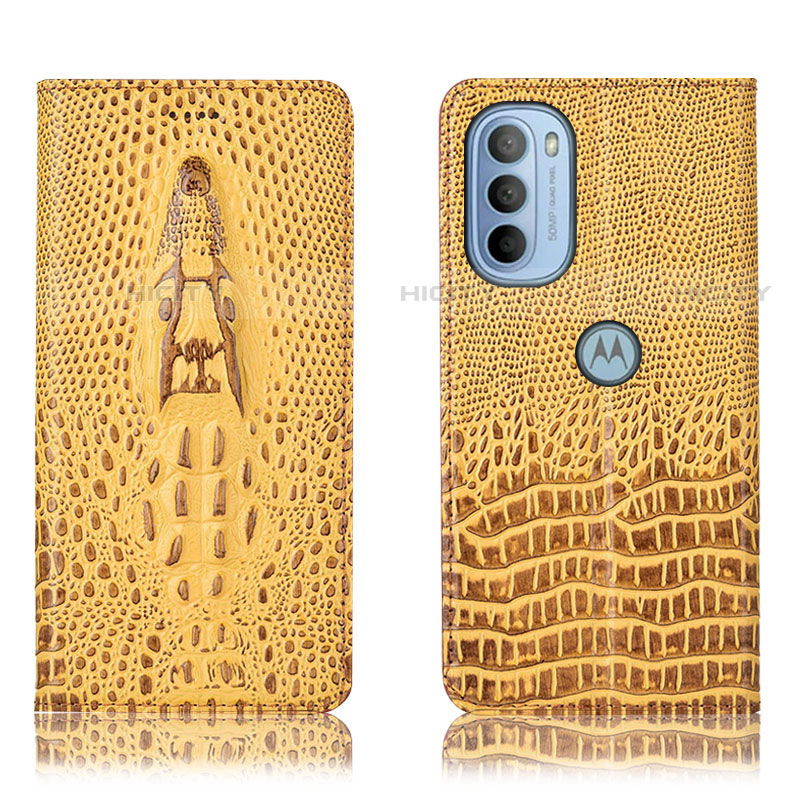 Custodia Portafoglio In Pelle Cover con Supporto H03P per Motorola Moto G31 Giallo