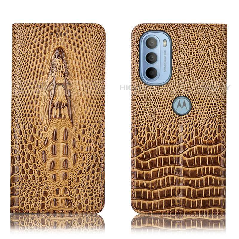 Custodia Portafoglio In Pelle Cover con Supporto H03P per Motorola Moto G31 Marrone