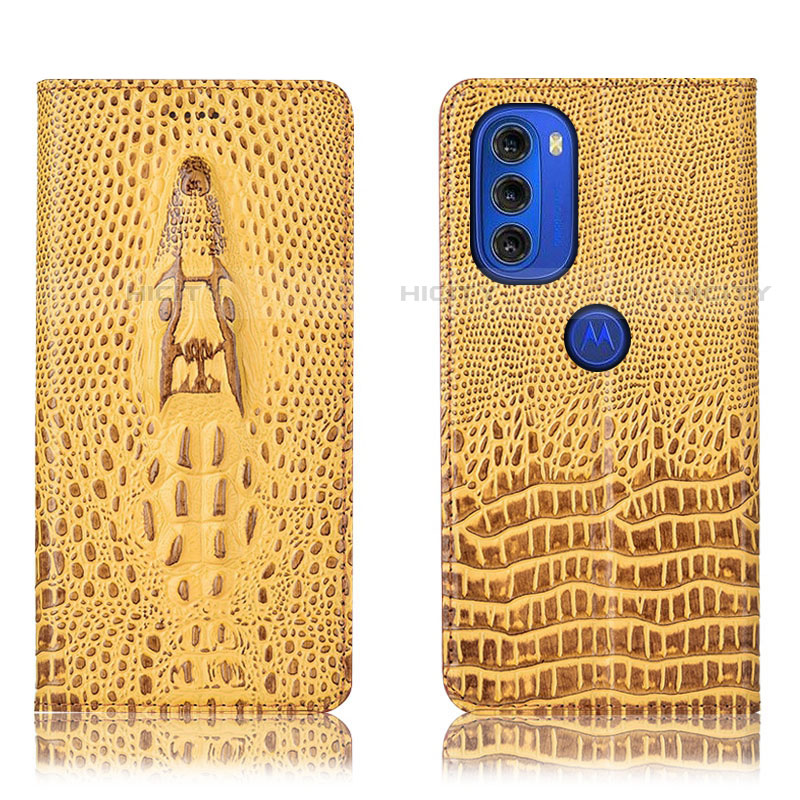 Custodia Portafoglio In Pelle Cover con Supporto H03P per Motorola Moto G51 5G Giallo