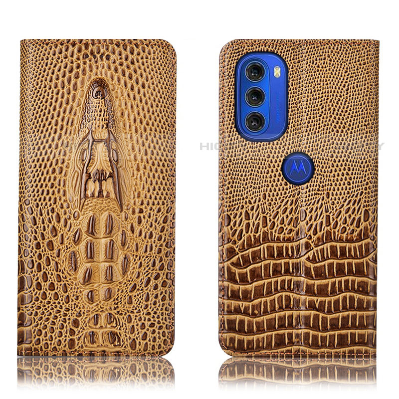 Custodia Portafoglio In Pelle Cover con Supporto H03P per Motorola Moto G51 5G Marrone