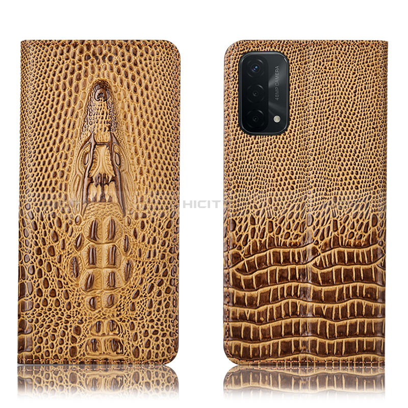 Custodia Portafoglio In Pelle Cover con Supporto H03P per Oppo A54 5G Marrone