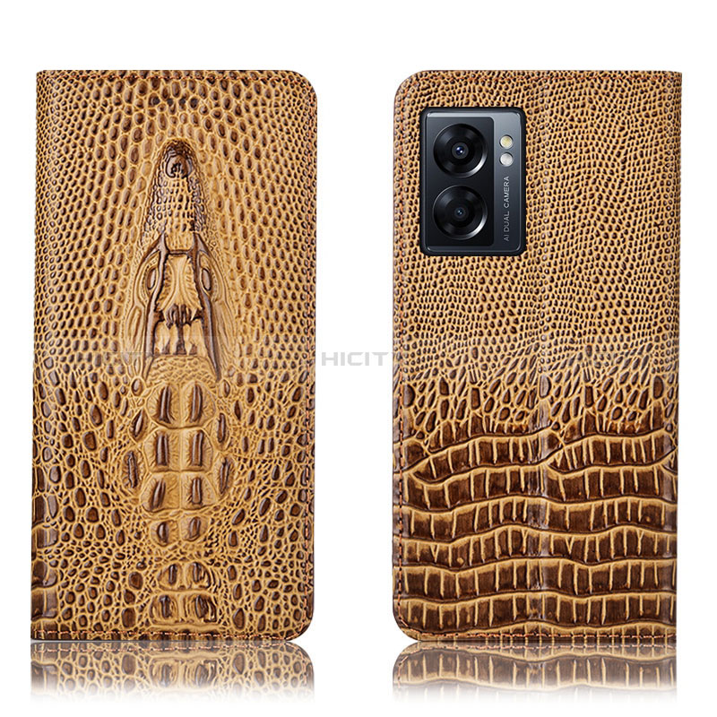 Custodia Portafoglio In Pelle Cover con Supporto H03P per Oppo A77 5G Marrone